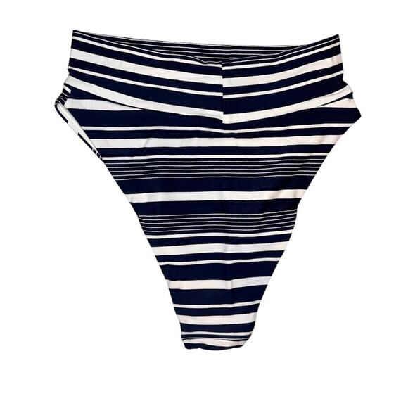 Aerie High Cut Cheeky Bikini Bottom Navy White Stripe Retro Swim Size M NWT - Picture 4 of 6